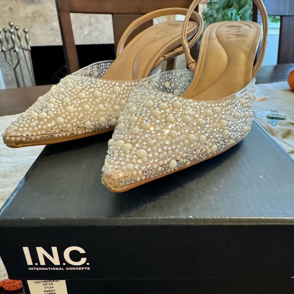 kitten heel translucent pointed toes shimmering rhinestone halter slingbacks